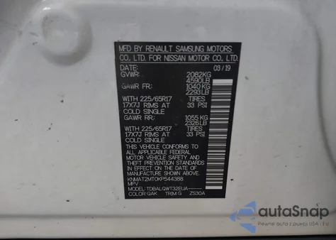 2019 Nissan Rogue Sv from USA, damaged, VIN KNMAT2MT0KP544388